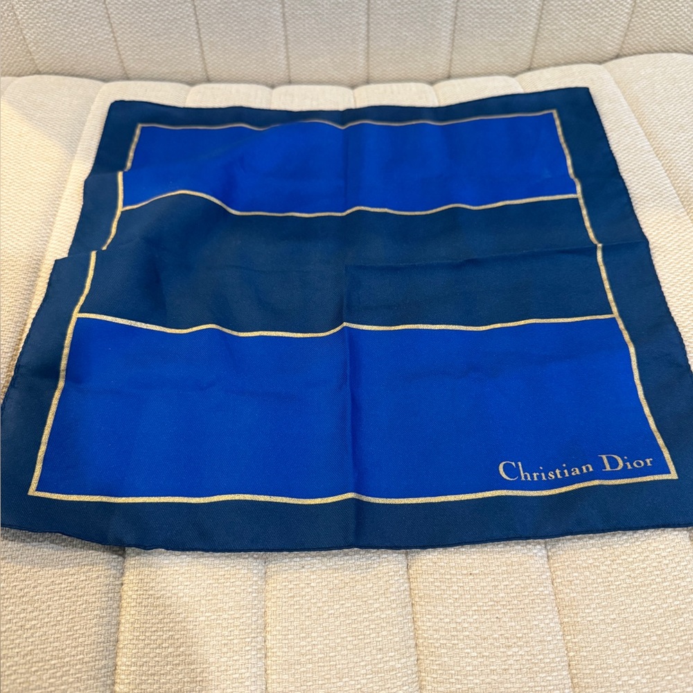 Christian  Dior  Polyester  Women’s Scarf HANDKERCHIEF Navy Blue  & Gold Stripes